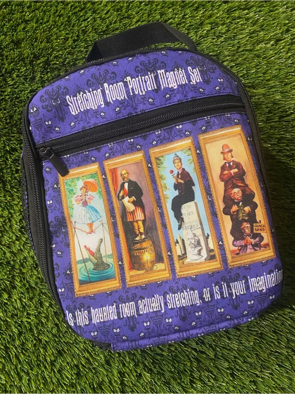 Haunted Mansion Stretching Room Portraits Insulated Lunch Bag Purple Zip Handle